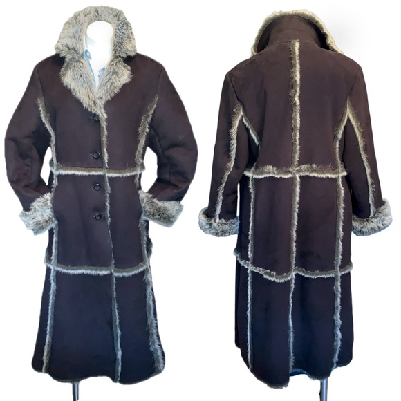 f u r :: Vintage Penny Lane Faux Fur Trimmed Leather Coat Trench - Picture 2 of 14